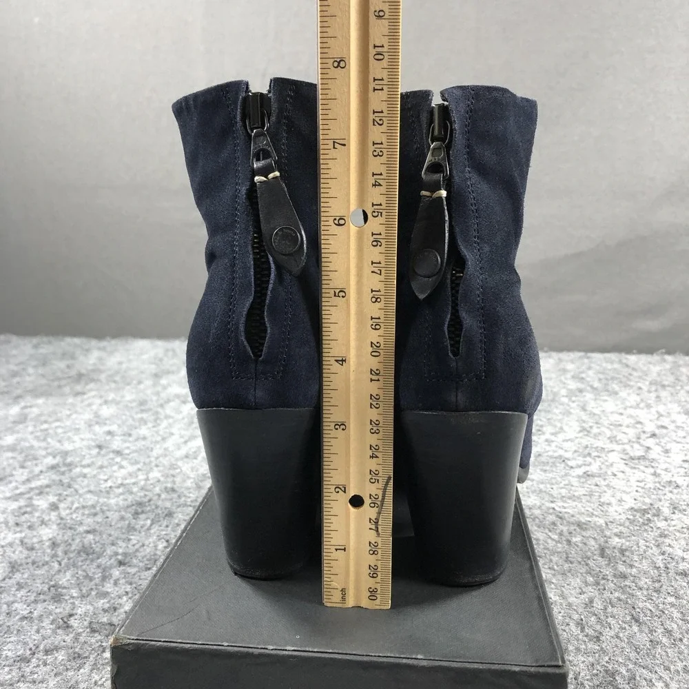 Rag & Bone Newbury 2.0 Boots Womens 9 Navy Suede Ankle Zip Block Heel Casual